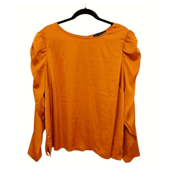 ELOQUII Blouse Satin Boat Neck Long Ruched Sleeves Burnt Orange Blouse Size 18 - Picture 2 of 13